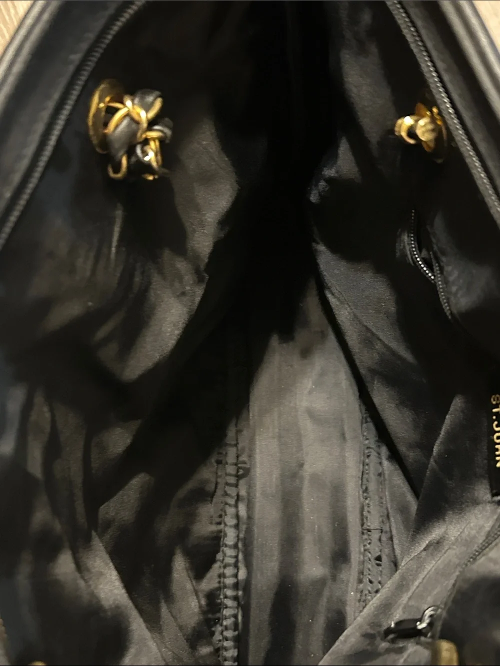 St. John Vintage Black Quilted Chain-Handle Gold Accen Tote Bag